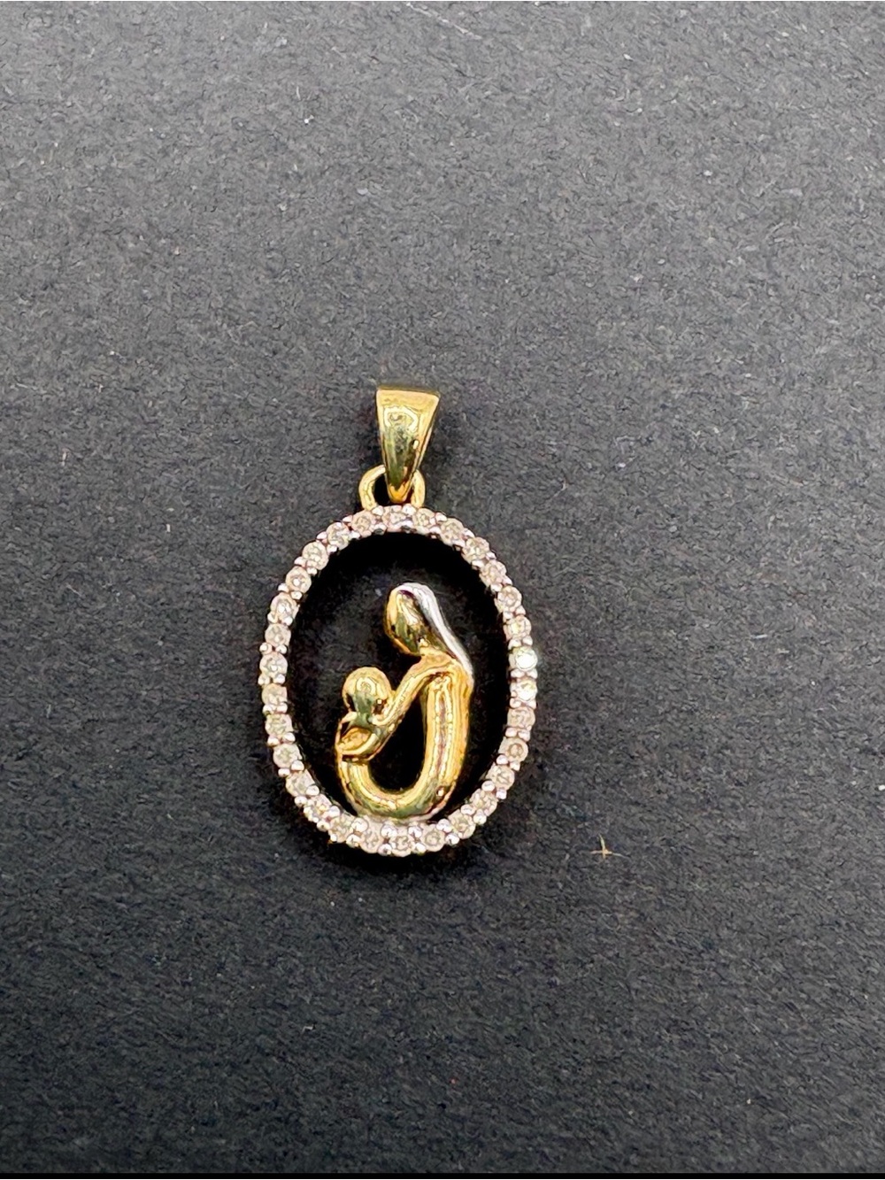 Vintage 10K Gold Mother and Child Diamond Pendant -